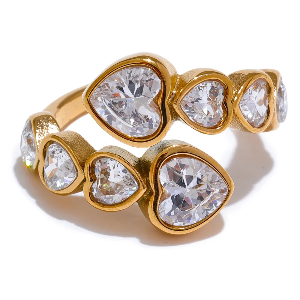 Gold CZ Heart Adjustable Ring