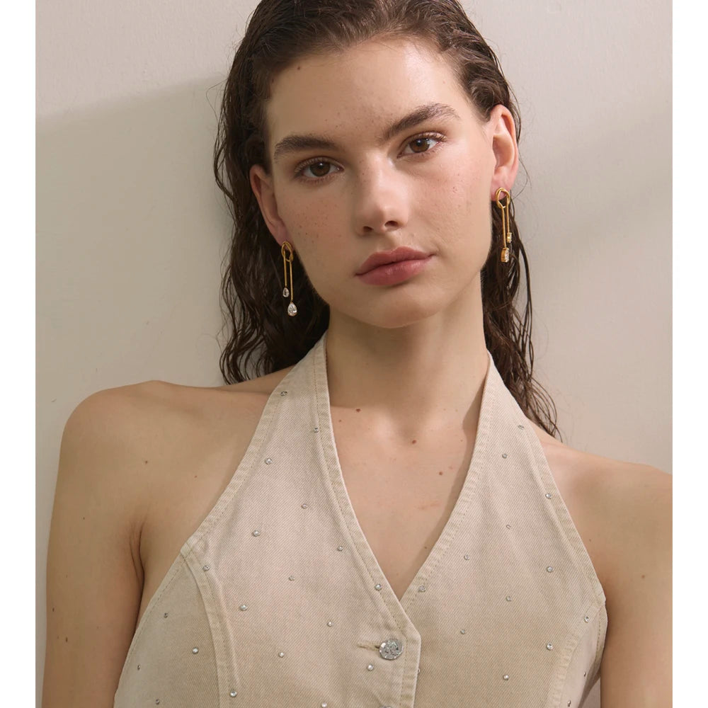 Geometric Tassel Chain Cubic Zirconia Drop Dangle Earrings