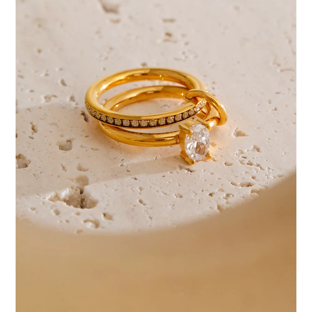 Cubic Zirconia Stacked Ring 18K Gold PVD